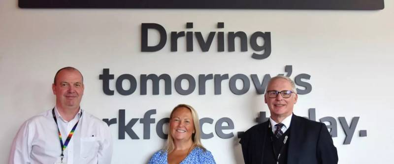 Vanessa Warrington from Car Supermarket with Head of Engineering Graham Sherwin and Vice Principal for Corporate Services Tony Johnson.