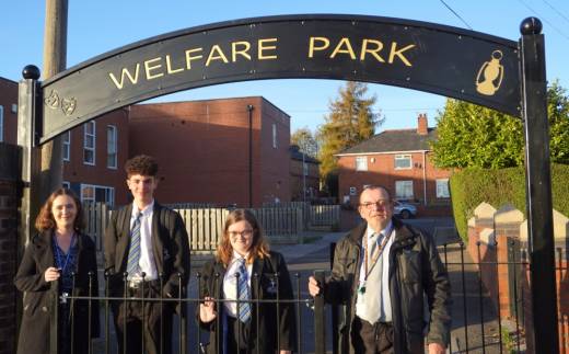 Astrea Academy students with Holly Mills, careers leader at Astrea Academy Dearne (left), and Dearne North councillor Martin Morrell.